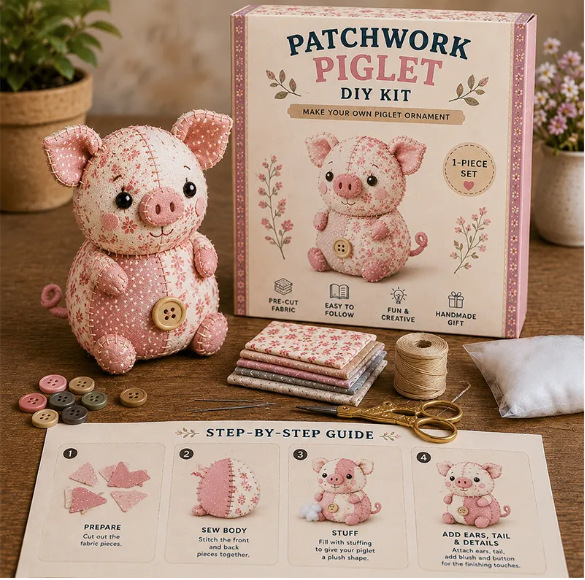 Vintage Floral Patchwork Animal Ornament DIY Kit - Handmade Sewing Project for Gifting & Home Decor