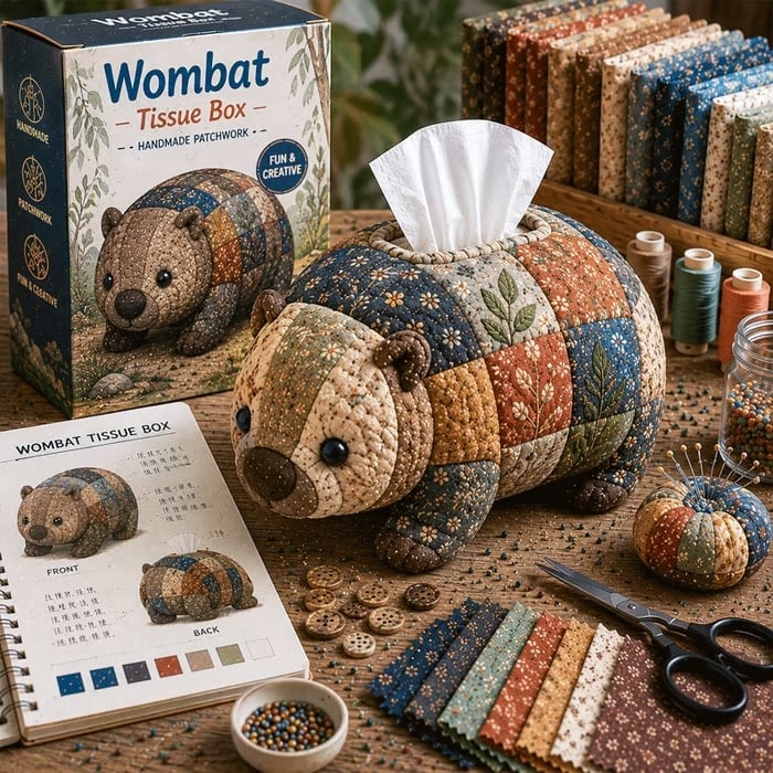 ✨Beginner-Friendly🧵Quilted sea Animal Tissue Box DIY Kit💖