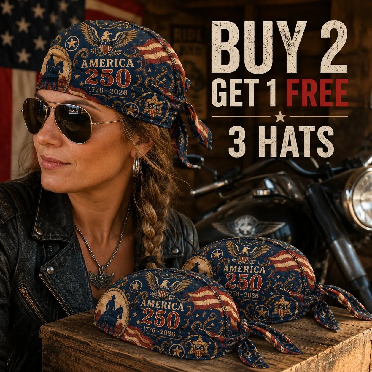 🕊️America 250 Cycling Pirate Hat / Biker Headwrap