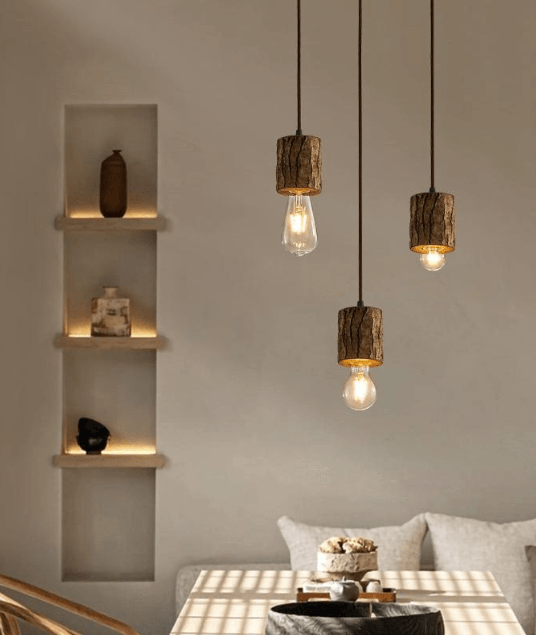Woodpecker Timber Stump Pendant Lamp (Natural Wood Finish)