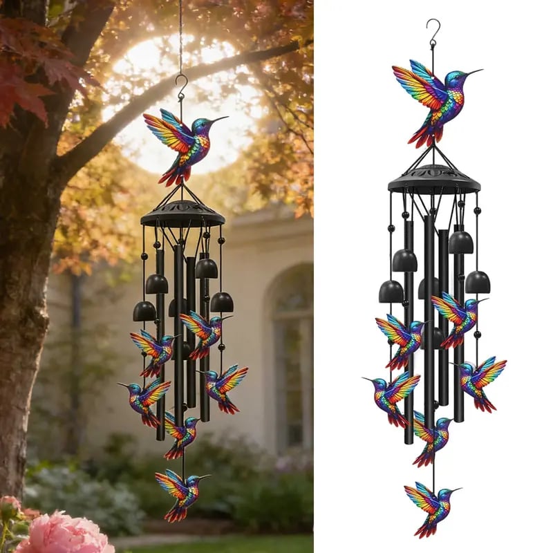 🔥Juneteenth 49% OFF-🐦Vintage Colorful Hummingbird Wind Chime with Metal Tubes and Bells