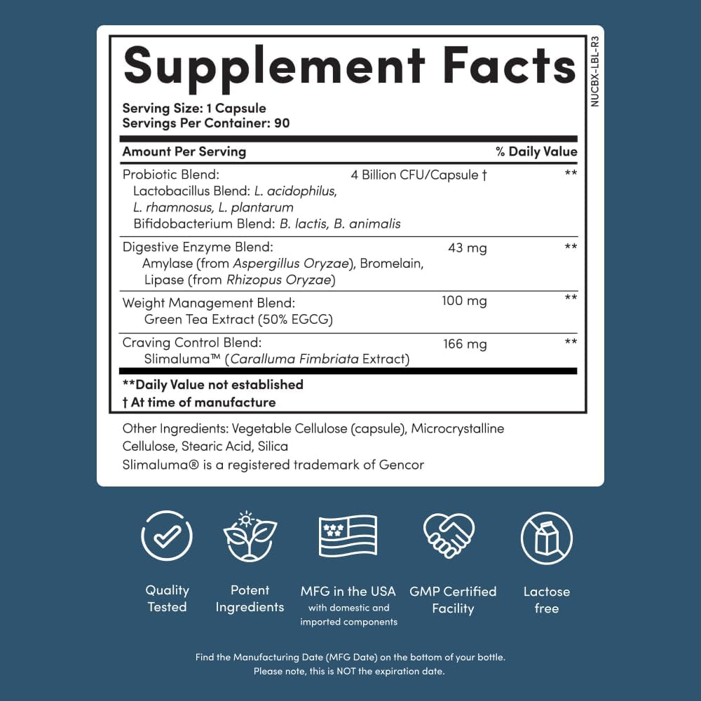 Nucific® Bio-X4 4-in-1 Weight Management Probiotic Supplement, 90 Count.
