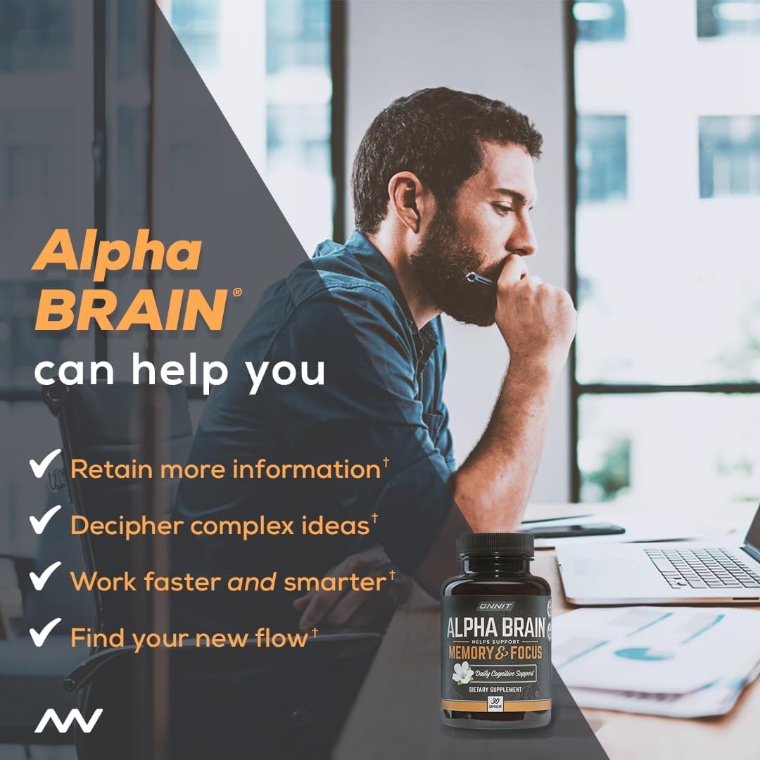 ONNIT Alpha Brain Nootropic Brain Supplement, 90 Count – Focus, Memory, and Mental Clarity Capsules with L-Theanine and Vitamin B6