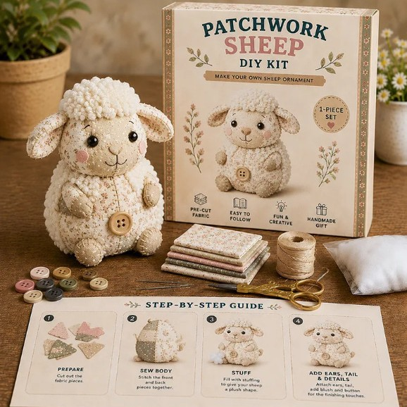 Vintage Floral Patchwork Animal Ornament DIY Kit - Handmade Sewing Project for Gifting & Home Decor