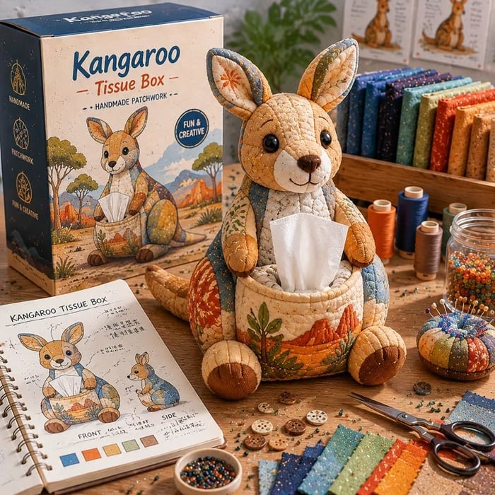 ✨Beginner-Friendly🧵Quilted sea Animal Tissue Box DIY Kit💖