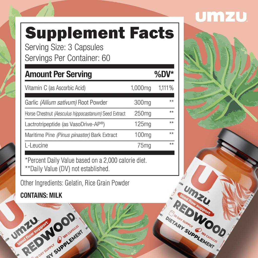 UMZU Redwood Max Nitric Oxide Booster, 1-Month Supply – Advanced Nitric Oxide Supplement with Fitnox Blend, Pine Bark, Resveratrol & Tart Cherry – Promotes Healthy Circulation, Energy and Recovery