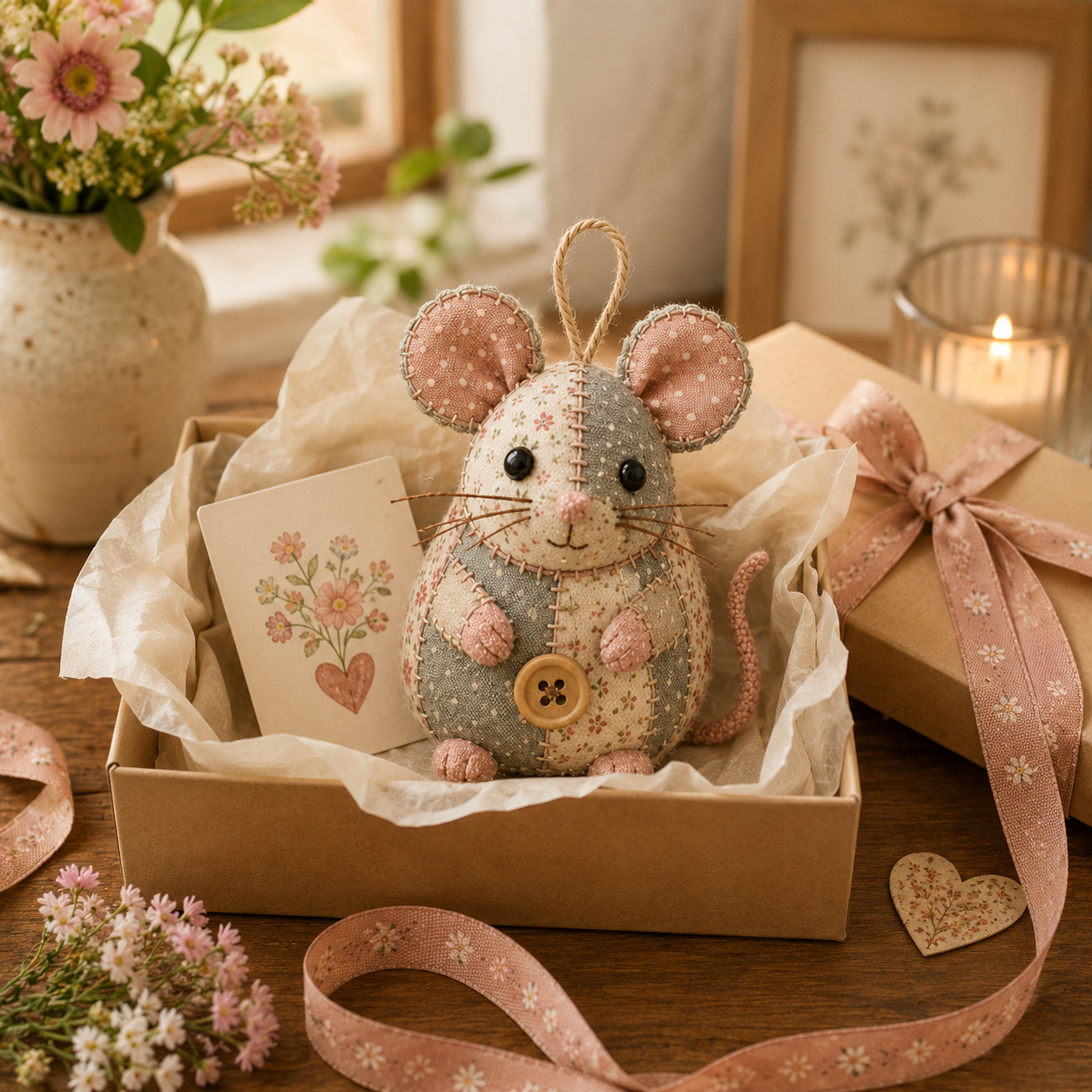 Vintage Floral Patchwork Animal Ornament DIY Kit - Handmade Sewing Project for Gifting & Home Decor