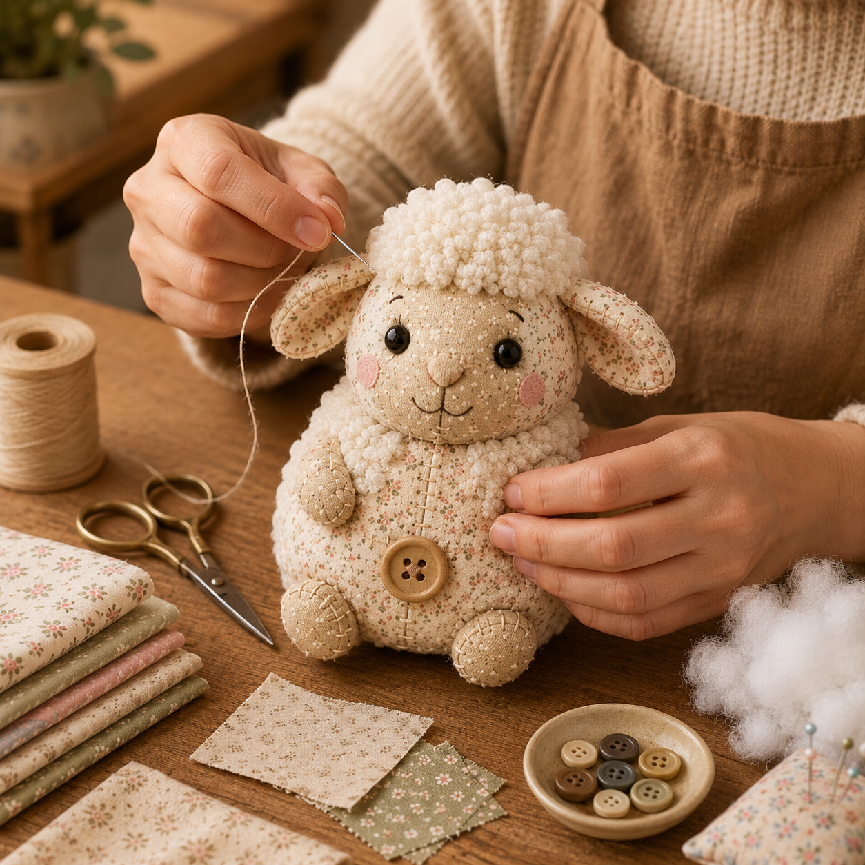 Vintage Floral Patchwork Animal Ornament DIY Kit - Handmade Sewing Project for Gifting & Home Decor