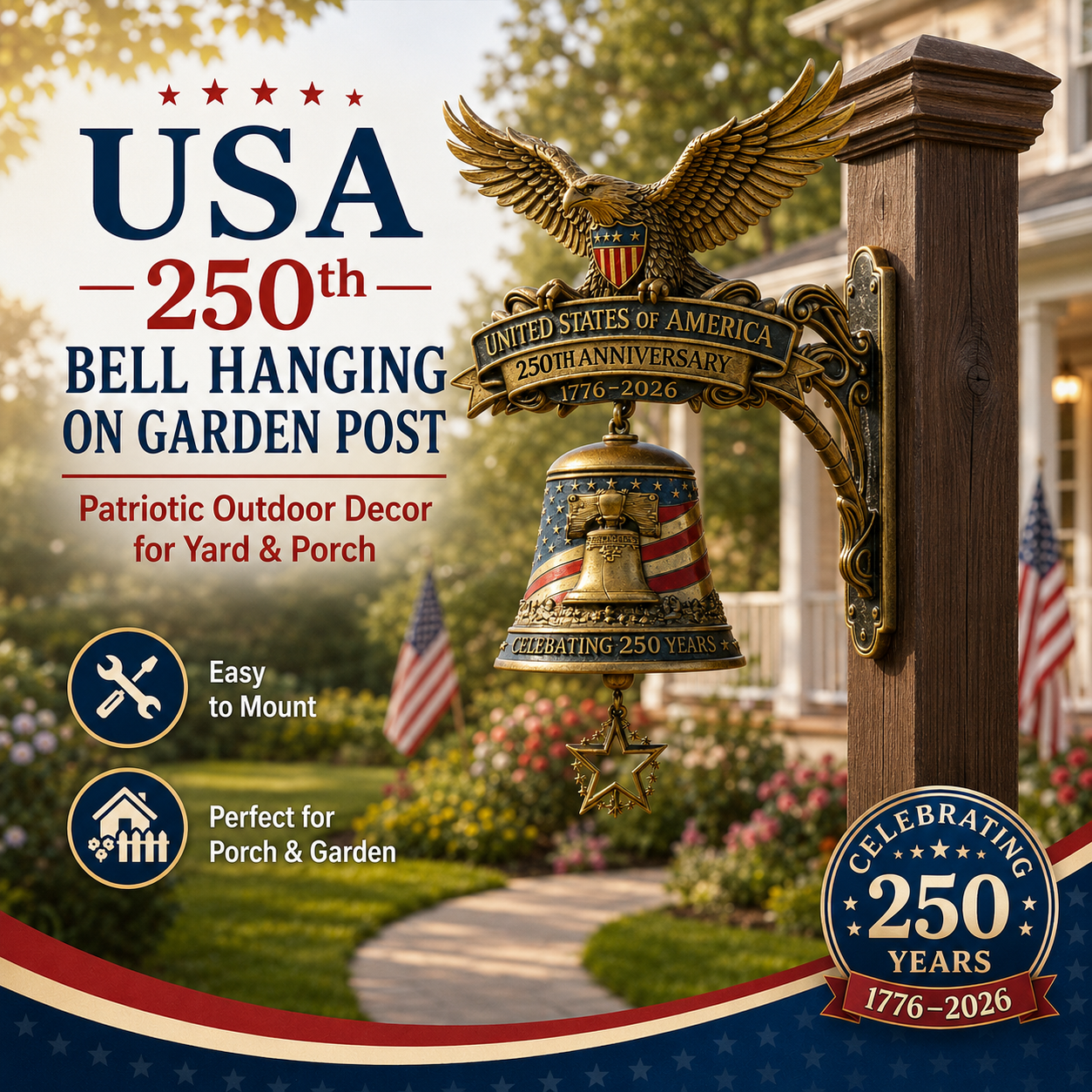 🔔American Eagle 250th Anniversary Doorbell 🇺🇸 ★Handmade, Dimensions: 8''×9''×12''★