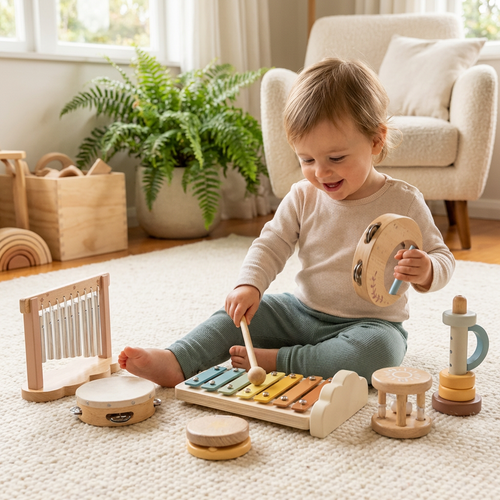 6-Piece Wooden Baby Musical Instrument Set – Sensory Sound & Music Toy