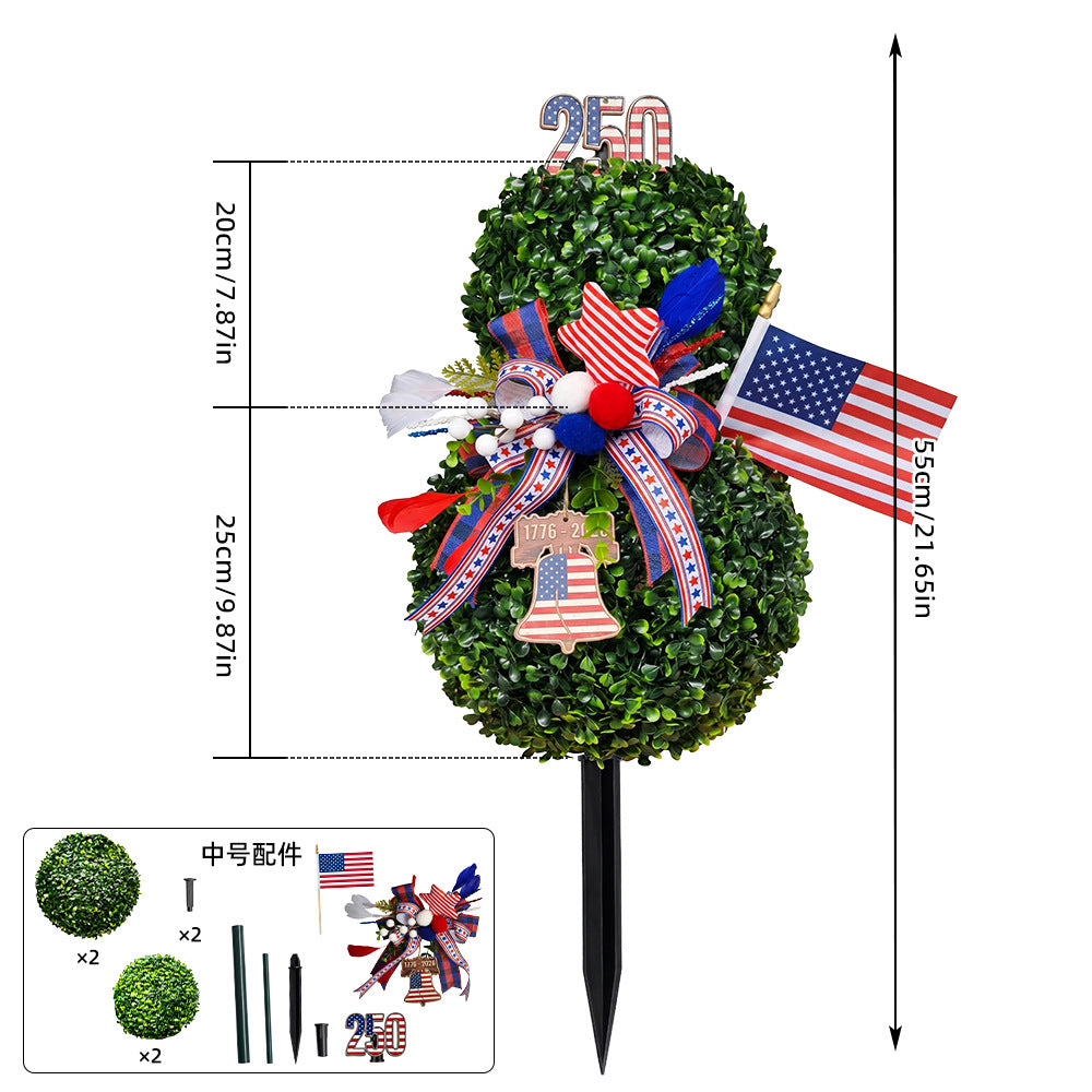 USA 250th Anniversary Patriotic Topiary Garden Stake, Red White Blue Yard Decor for 4th of July, Memorial Day & Independence Day
