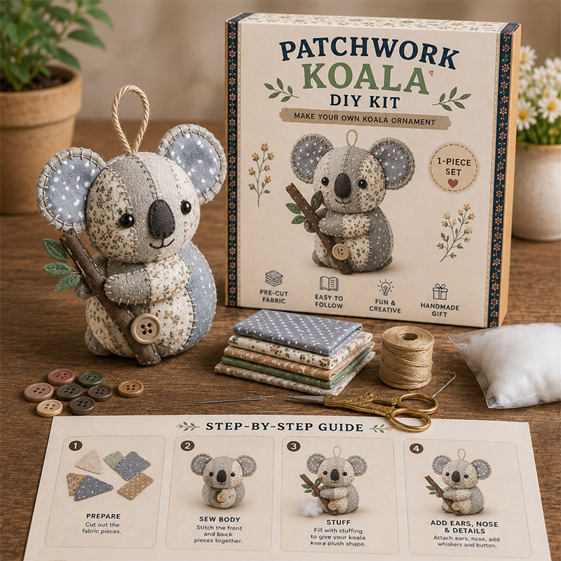 Vintage Floral Patchwork Animal Ornament DIY Kit - Handmade Sewing Project for Gifting & Home Decor