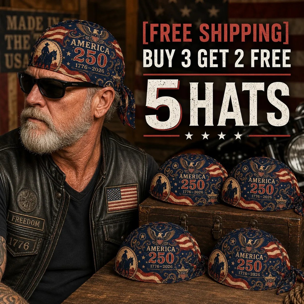🕊️America 250 Cycling Pirate Hat / Biker Headwrap